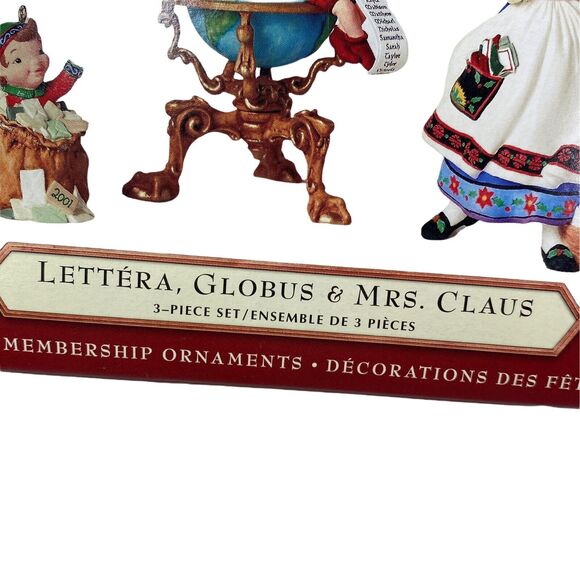 Hallmark 2001 Lettera Globus & Mrs Claus Ornament Club Set – 3 Pieces w/Box - Picture 4 of 10